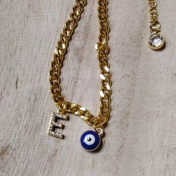 Letter E Anklet With Evil Eye 11.5 - Picture 3 of 3